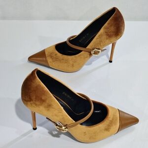 Bigtree Women’s Tan Pointed-Toe Mary Jane Stiletto Pumps Size 41